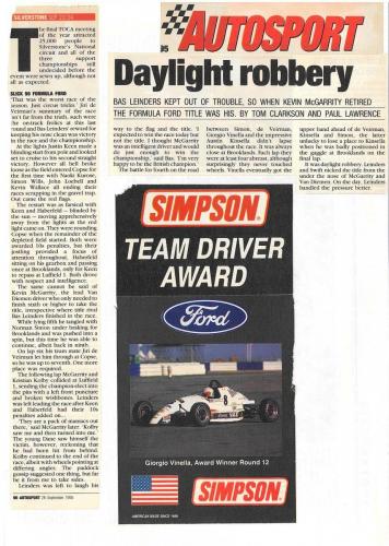 Formula Ford 1800 Zetec Giorgio Vinella 1995 articles Autosport award Ace of the Race